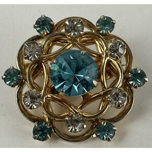 Vintage Coro Gold Tone Blue & Aqua Beaded Brooch Pin